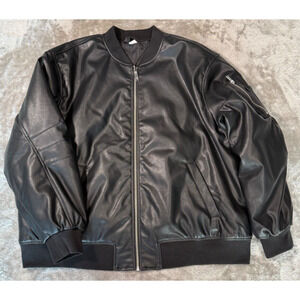 H&M Faux Black Leather Oversized Bomber Jacket Womens Size L